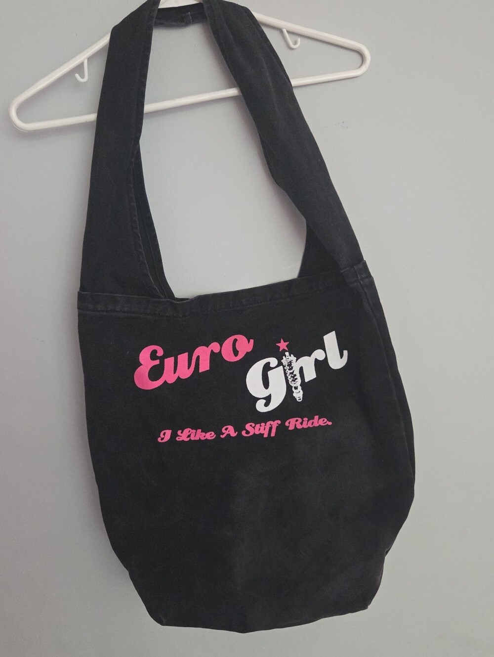 Euro Girl European Car Enthusiast Racing Canvas Tote Bag Spark Plug 'Stiff Ride' - Picture 1 of 13